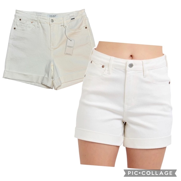 Judy Blue Pants - NWT Judy Blue White High Rise Waist Cuffed Denim Comfy Stretch Shorts Size Large